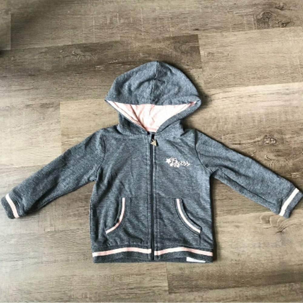 4/$25 Baby Girl Guess Zip Up Sweater 12 Month grey and pink
